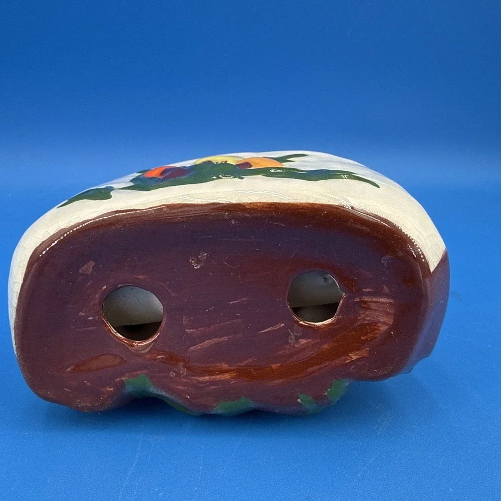 Vtg Ceramic 70's Mushroom Napkin Holder Kitchen Decor Boho Yellow Orange Green